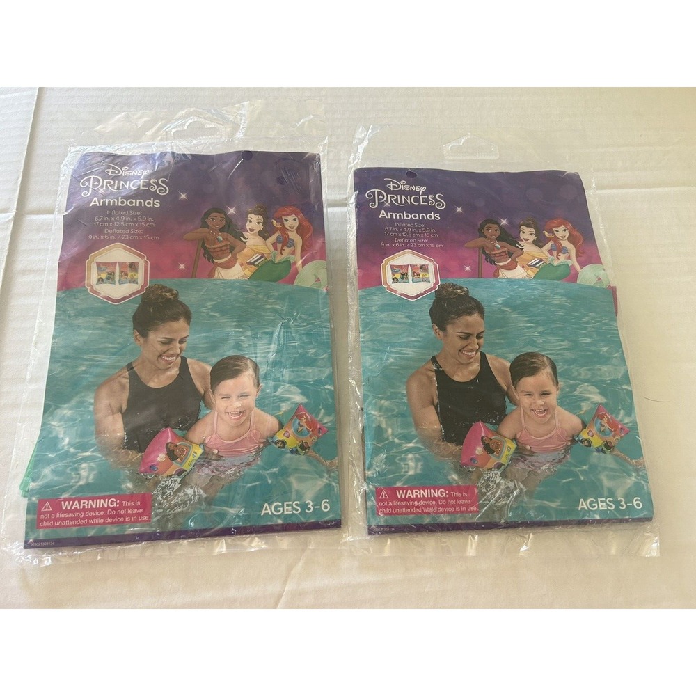 Disney Princess Armbands Arielle Moana Belle Lot of 2 Swim Bands Inflatable BxRR